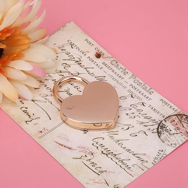 Keenso Heart Lock Metal Padlock With Key For Diary Safe Pink Gold 45x59mm - Image 5